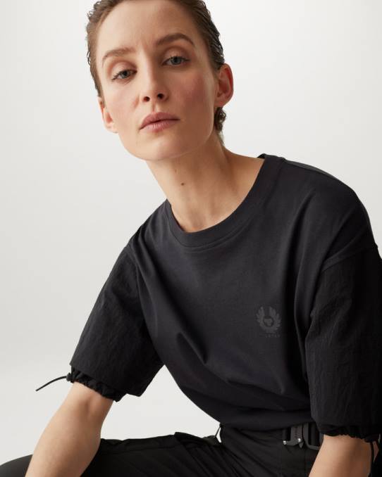 Belstaff Frauen Sol-T-Shirt PHND499 Kleidung Baumwolljersey schwarz