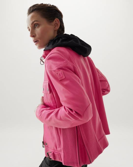 Belstaff Frauen Gangsterjacke PHND465 Kleidung mattes Nappa-Fuchsia-Rosa