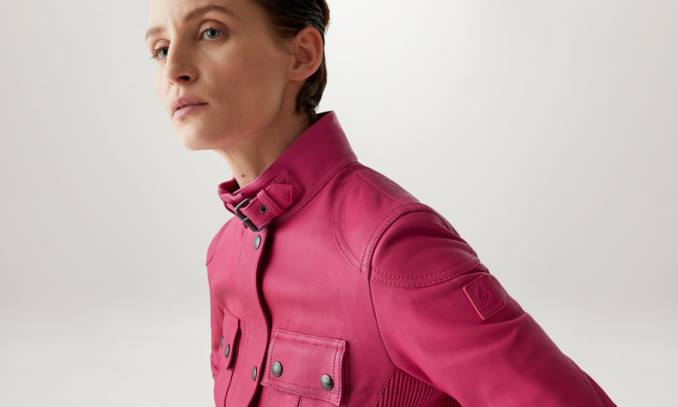 Belstaff Frauen Gangsterjacke PHND465 Kleidung mattes Nappa-Fuchsia-Rosa