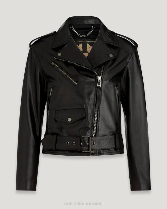 Belstaff Frauen Renegade-Jacke PHND473 Kleidung Satiniertes Leder schwarz