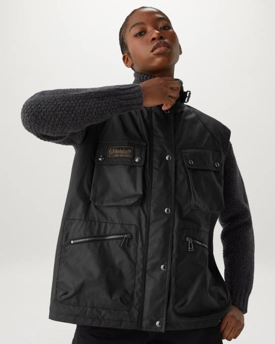 Belstaff Frauen Edition Weste PHND493 Kleidung gewachste Baumwolle schwarz