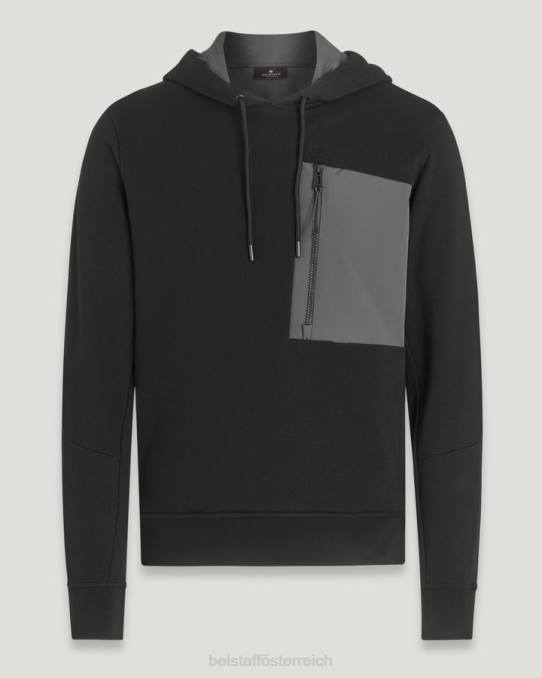 Belstaff Männer Floß-Hoodie PHND217 Kleidung Trockenes Baumwollvlies schwarz