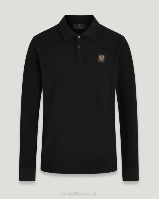 Belstaff Männer Langarm-Polo PHND187 Kleidung Baumwollpiqué schwarz