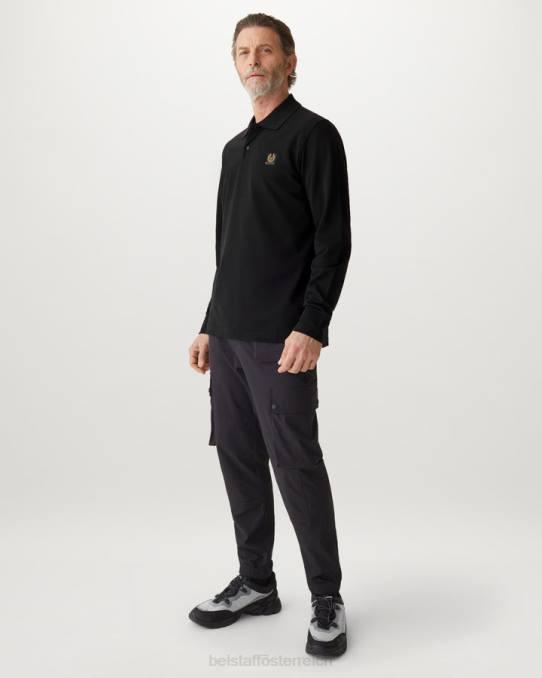 Belstaff Männer Langarm-Polo PHND187 Kleidung Baumwollpiqué schwarz