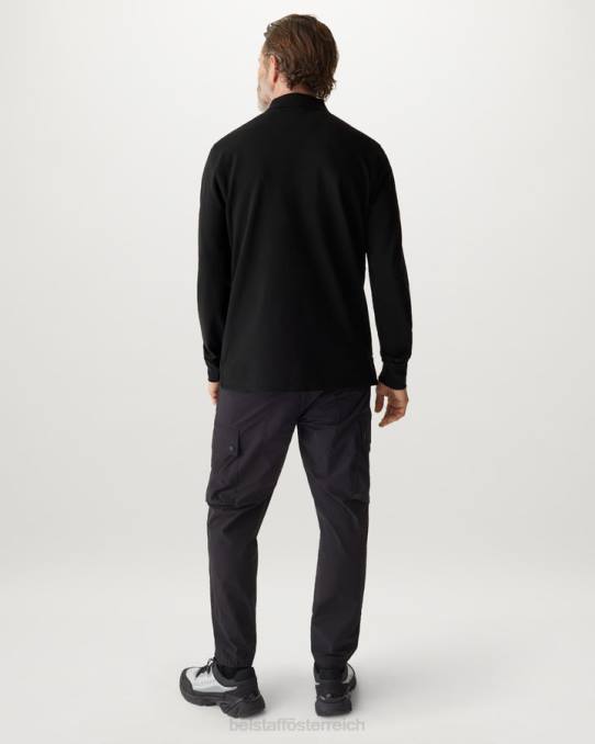 Belstaff Männer Langarm-Polo PHND187 Kleidung Baumwollpiqué schwarz