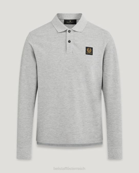 Belstaff Männer Langarm-Polo PHND197 Kleidung Baumwollpiqué altsilber meliert