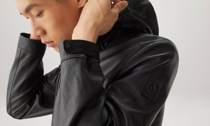 Belstaff Männer Gegenwindjacke PHND3 Kleidung Fliegengewicht Nappa schwarz