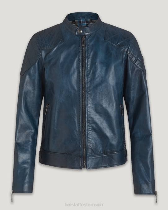 Belstaff Männer Outlaw-Jacke PHND7 Kleidung Handgewachstes Lederabzeichen blau