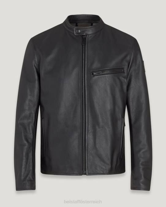 Belstaff Männer Pearson-Jacke PHND15 Kleidung Narbenleder schwarz