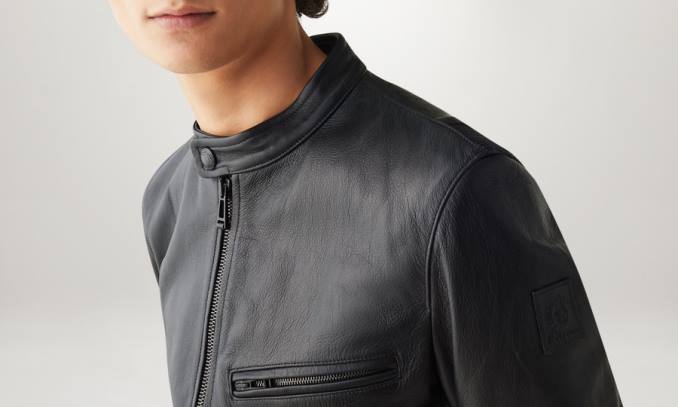 Belstaff Männer Pearson-Jacke PHND15 Kleidung Narbenleder schwarz