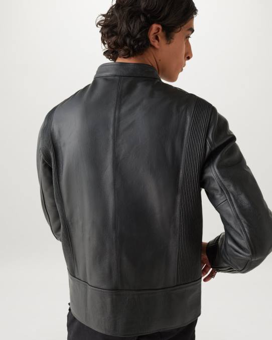 Belstaff Männer Pearson-Jacke PHND15 Kleidung Narbenleder schwarz